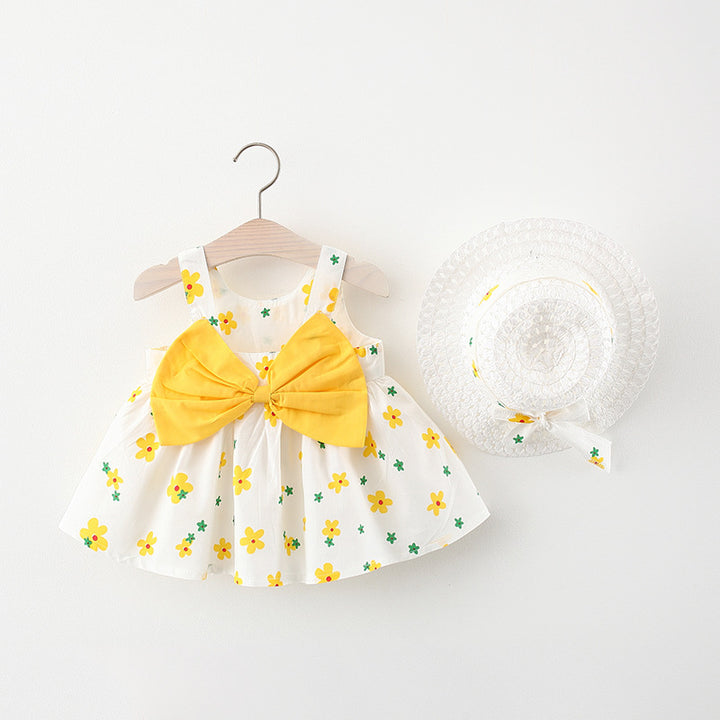 Summer New Baby Girl Print Bow Suspender Dress