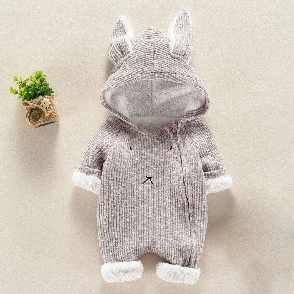 Newborn Baby Boy Girl Kids Hooded Romper Jumpsuit Bodysuit Clothes Outfits