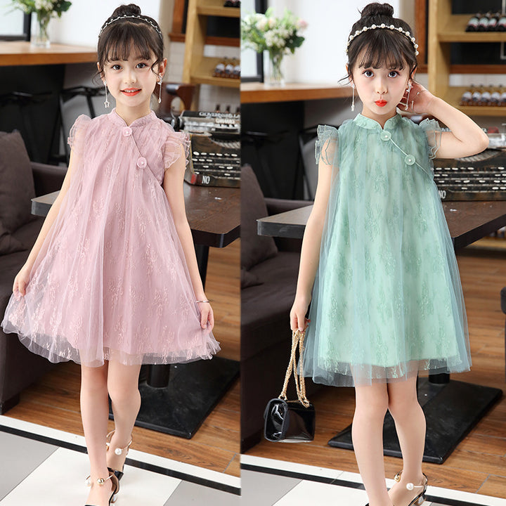 Cheongsam Girls' Skirt Mesh Dress Children's Wear