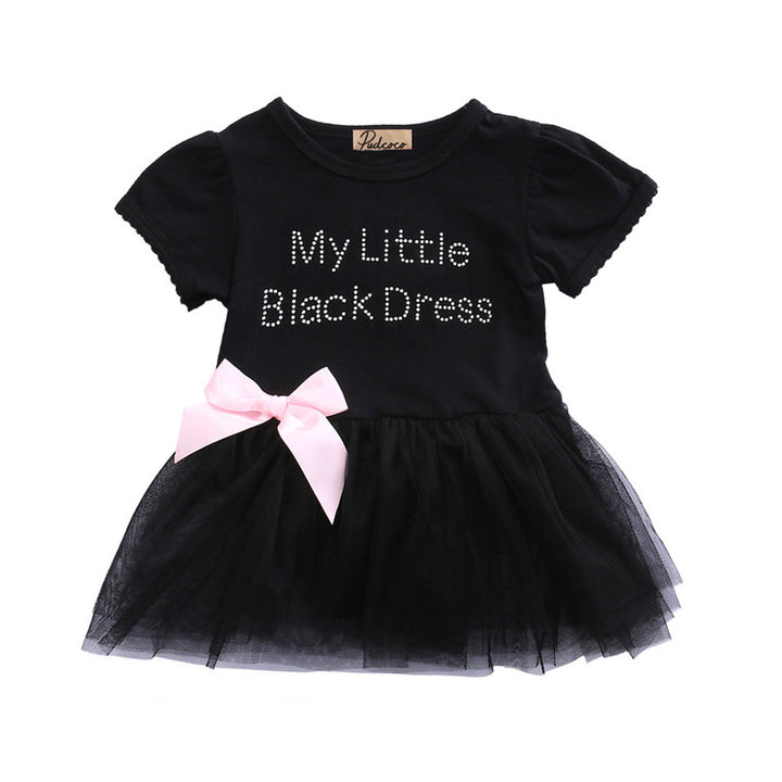 Toddler Girls Clothing Outfit Little Black Dress  Short Sleeve Princess Onesie With A Bow 6-24 Months