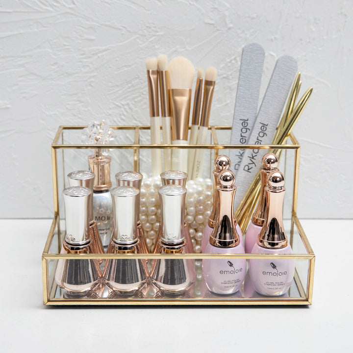 Glass Makeup Organizer Bathroom Cosmetic Organizer With Golden