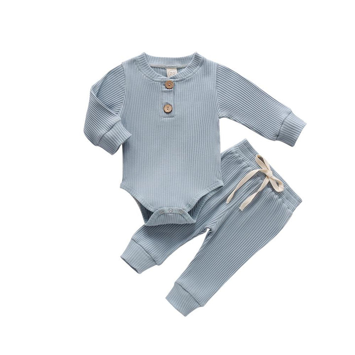 Explosive Hanging Striped Solid Color Flying Sleeve Romper Baby Set