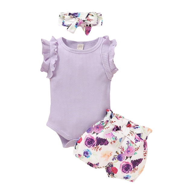 Newborn Baby Clothes Set Short Sleeve Romper Tops Bow Shorts