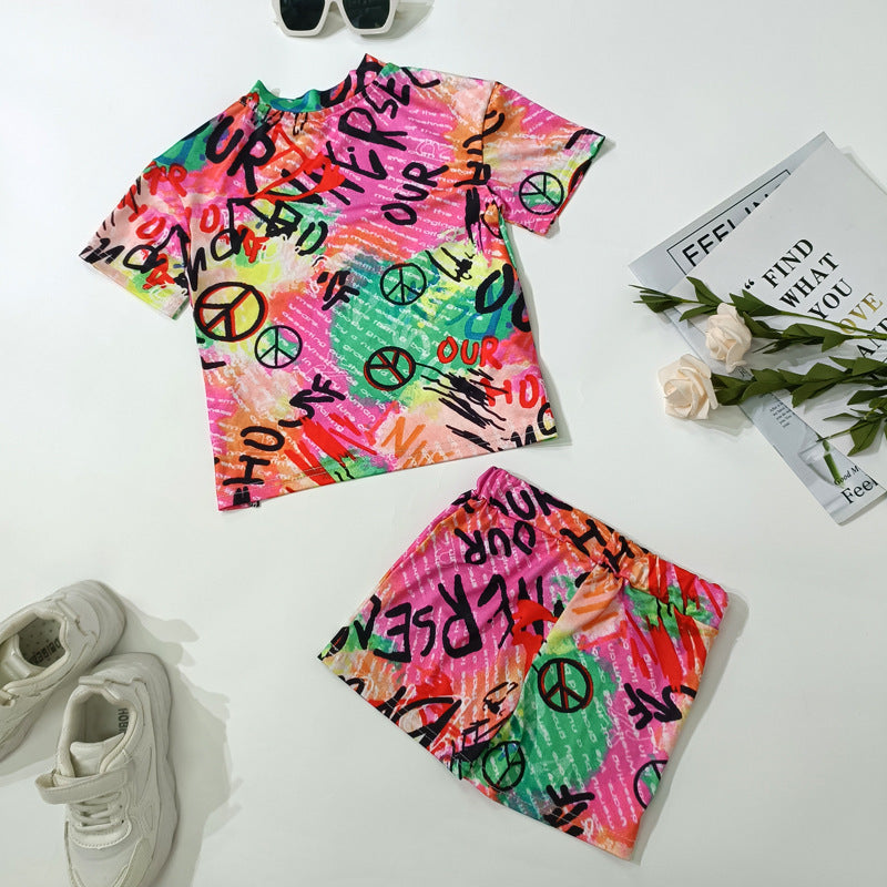 Girls Fashion Printed Casual Loose Outfit
