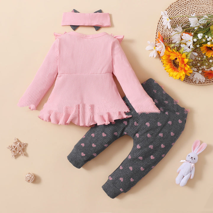 Little Kids' Suit Sunken Stripe Top And Printed Peach Heart Leggings
