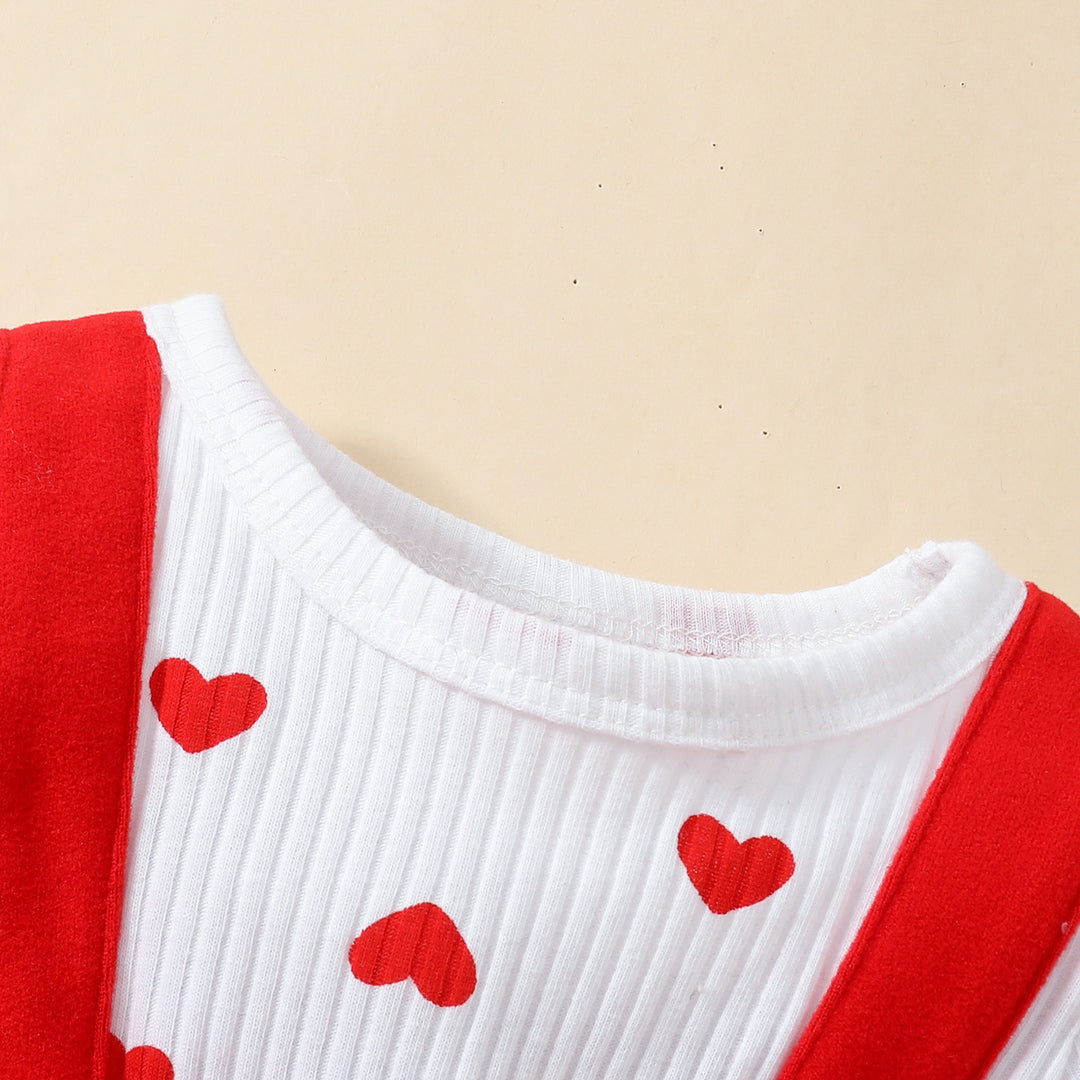 Baby Valentine's Day Long Sleeve Big Love Embroidered Fake Suspenders Triangle Sweet Romper Girl