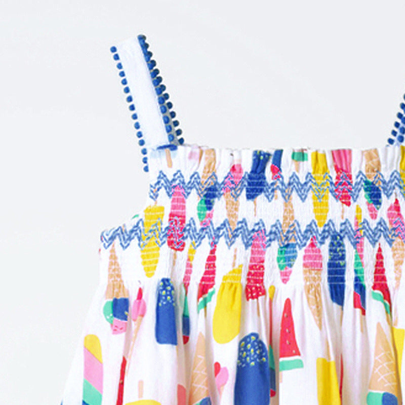 European And American Children's Clothing Summer New Cartoon Girls Dress Suspenders Children Skirts