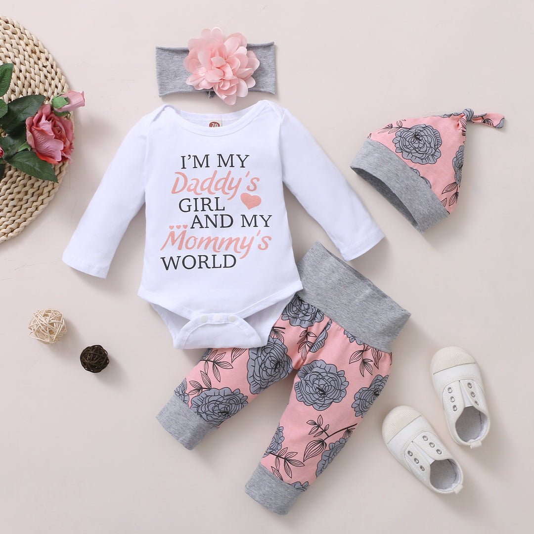 Ins Style Baby Clothing Four-piece Set With Floral Flying Sleeves
