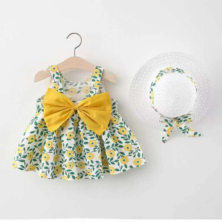 Summer New Baby Girl Print Bow Suspender Dress