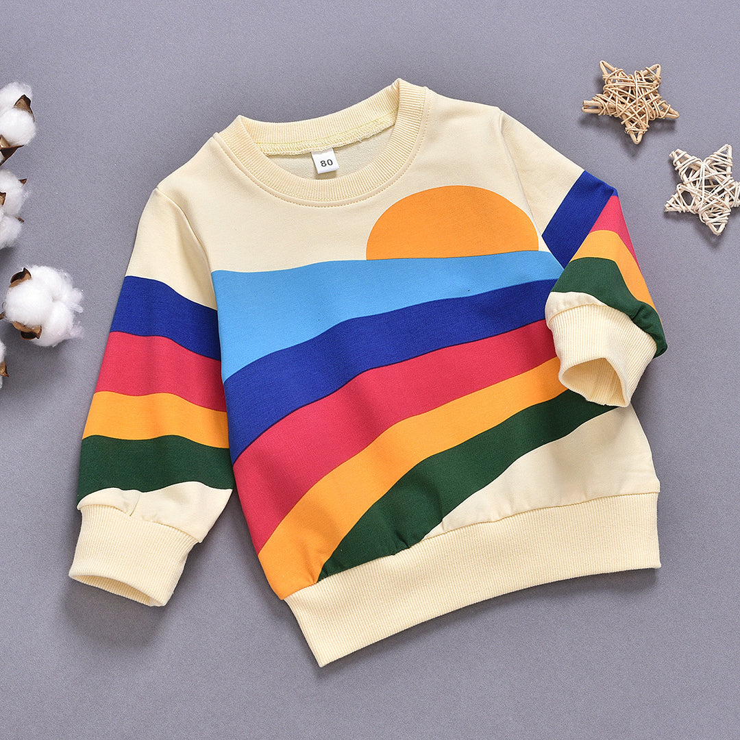 Rainbow Print Long Sleeve Round Neck Children's Clothing For Men And Women