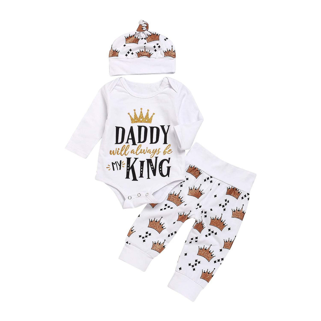 New Baby boys Clothing Set Tops Romper +Crown Pants