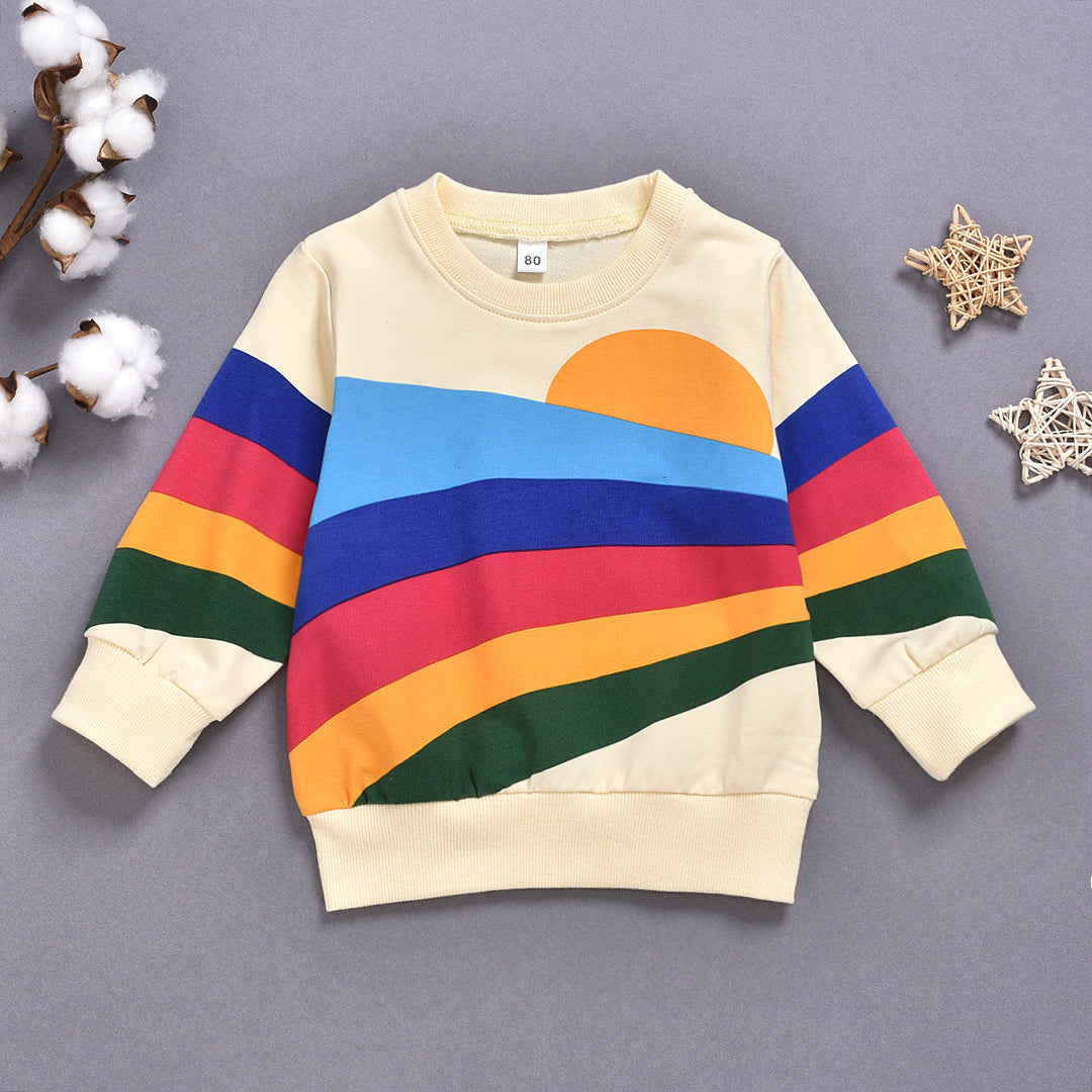 Rainbow Print Long Sleeve Round Neck Children's Clothing For Men And Women