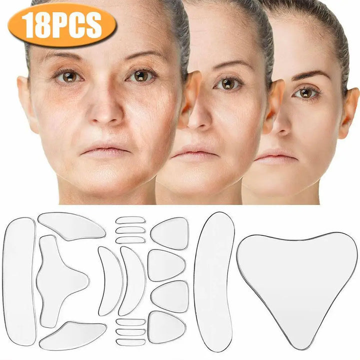 18Pcs Silicone Face Forehead Cheek Chin Sticker Anti-wrinkle Face Eye Patches Wrinkle Removal Face Lifting Beauty Tools