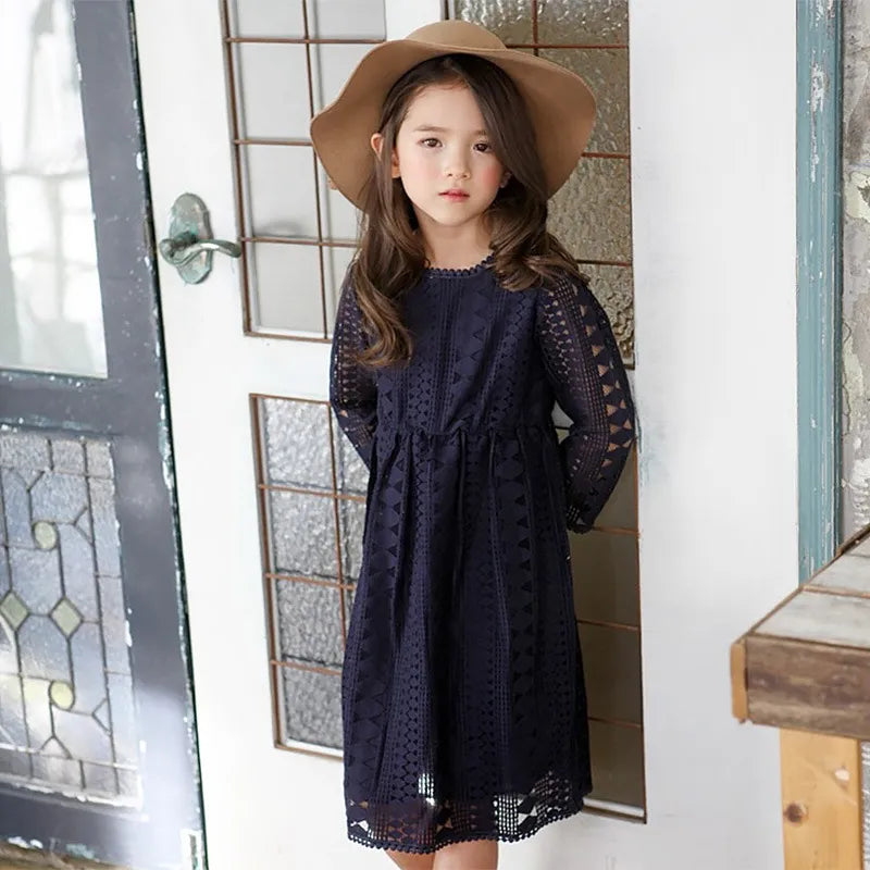 Girl Long Sleeves Lace Cotton Dress