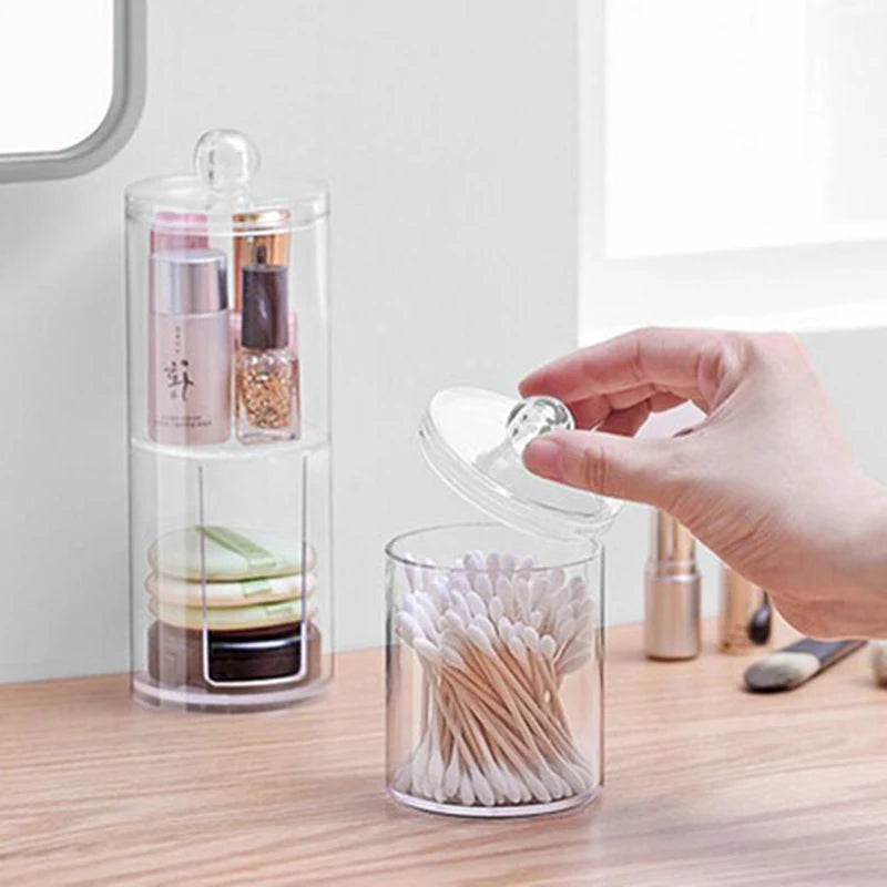 Acrylic Multifunctional Round Receive Box Jewelry New Cosmetic Make-Up Cotton Swabs Transparent Container