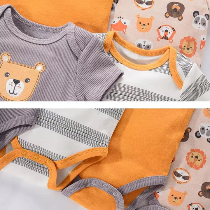 4Sets Baby Short Sleeve Cartoon Bear Bodysuits Infant Romper