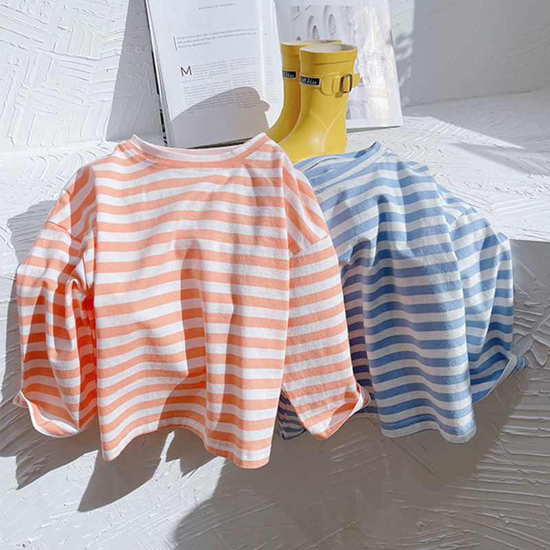 Temperament Striped Bottoming Shirt Tops For  Girls