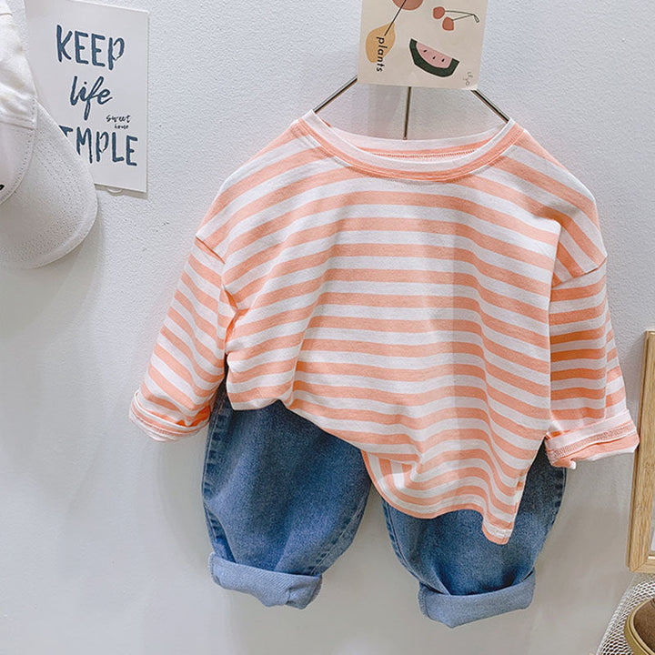 Temperament Striped Bottoming Shirt Tops For  Girls