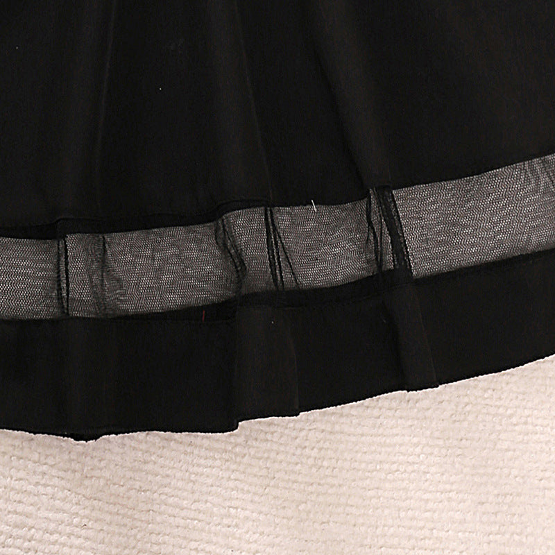 Korean Style Baby Bow Short Sleeve T-shirt Mesh Splicing Skirt Two-piece Set