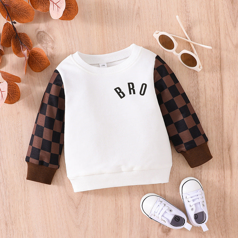 Infants And Toddlers Fall Long-sleeved Tops Fashion Plaid Sweatshirt