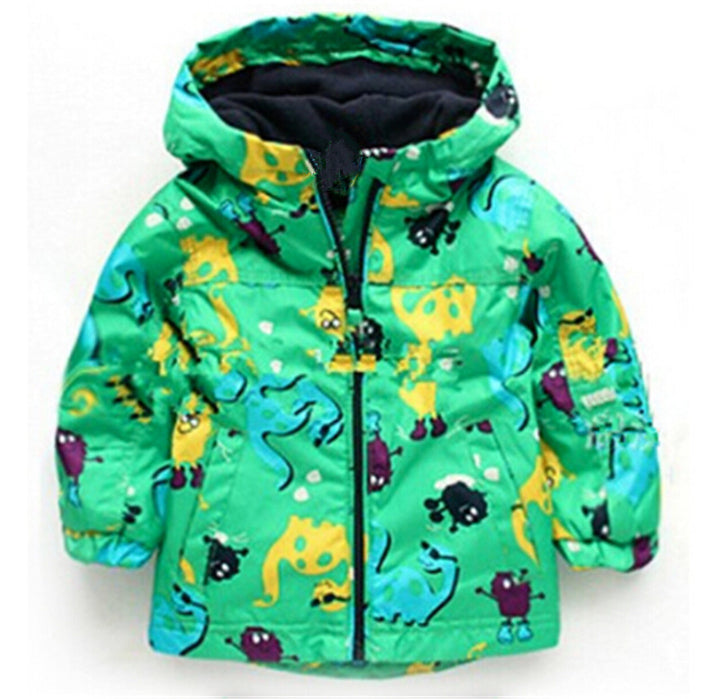 Boy's Cute Dinosaur Windproof And Rainproof Jacket Children's Hooded Jacket